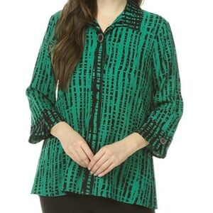 EUC Ali Miles Green Black Button Front A-Line Top Size Small